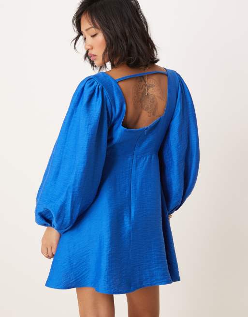 Nobody's Child Petite Loredana balloon sleeve a-line mini dress in blue