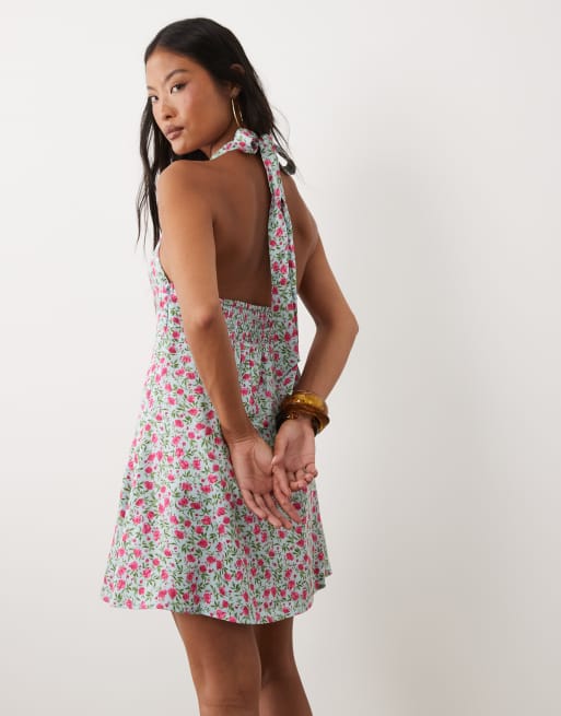 Nobody's Child Petite - Lynette - Robe courte à fleurs avec décolleté plongeant en V et dos nu - Bleu , 2 de 4