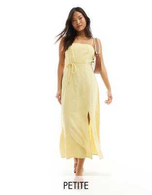 Nobody's Child Petite Nobody's Child Petite Maddy linen mix midi dress in butter-Yellow