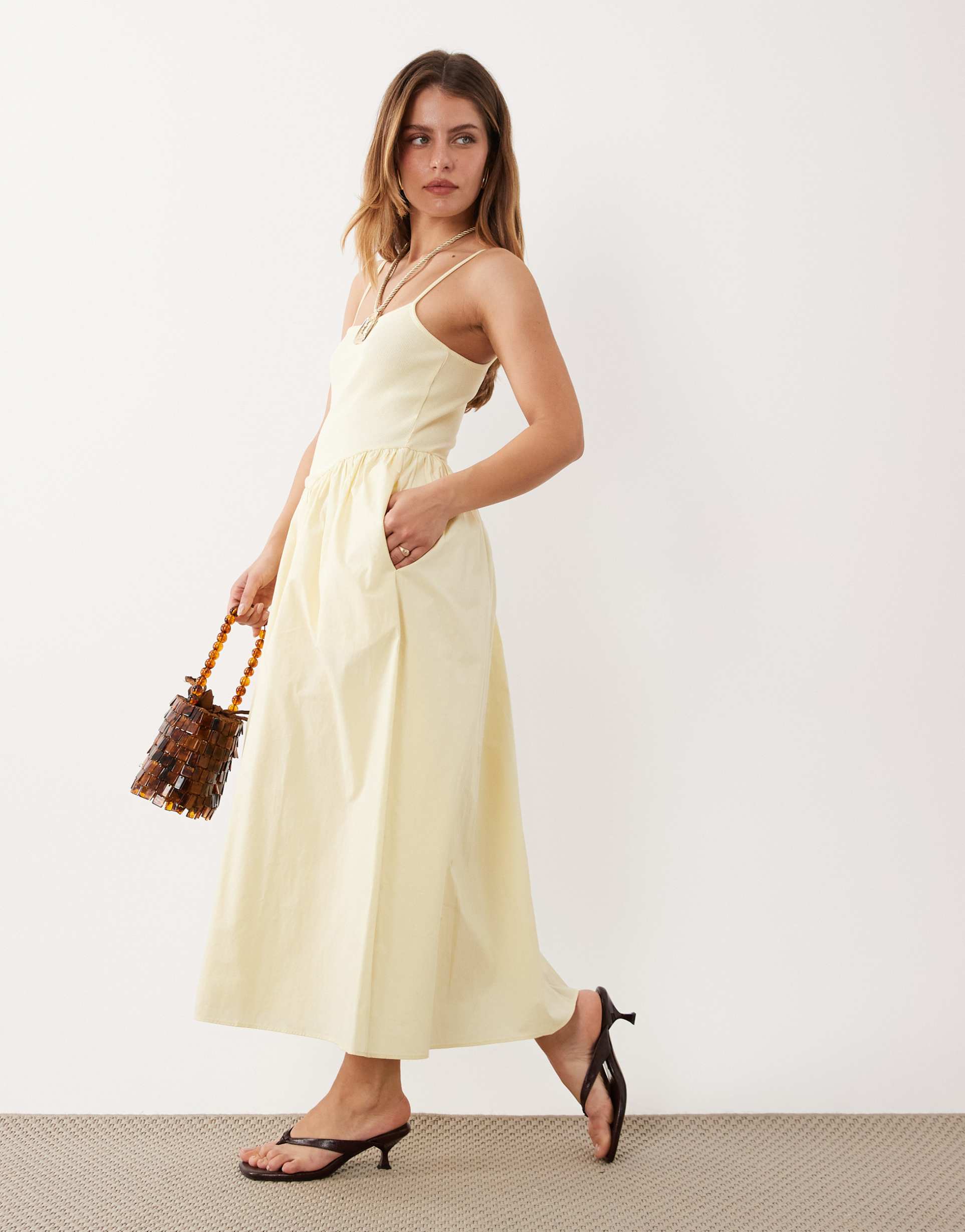 nobody's child petite madelyn cotton blend ruched skirt cami midaxi dress in yellow