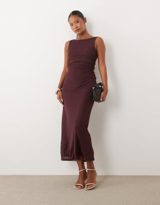 Nobody's Child Petite Margot Mesh Sleeveless Midi Dress In Red