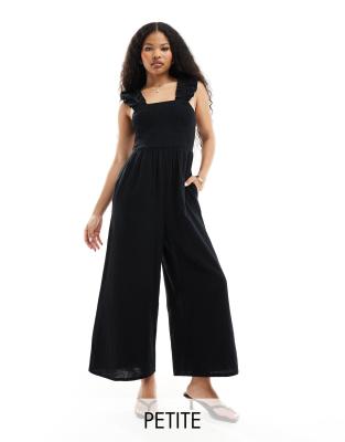 Nobody's Child Petite - Maya - Jumpsuit in Schwarz mit weitem Bein