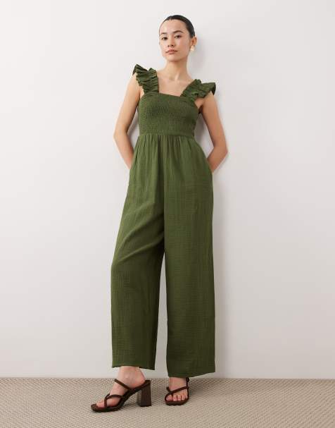 Nobody's Child Petite - Maya - Tuta jumpsuit verde con scollo squadrato e volant - view 1