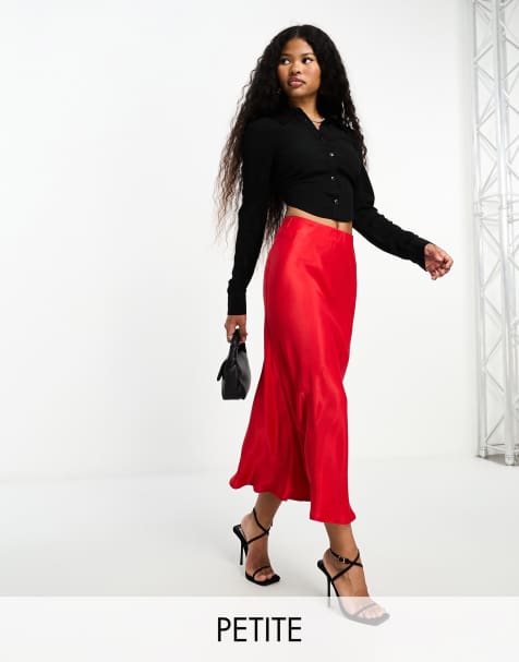 High waisted clearance midi skirt red