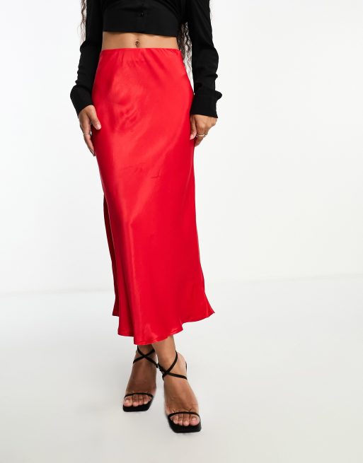 Nobody's Child Petite Mila satin midi skirt in red