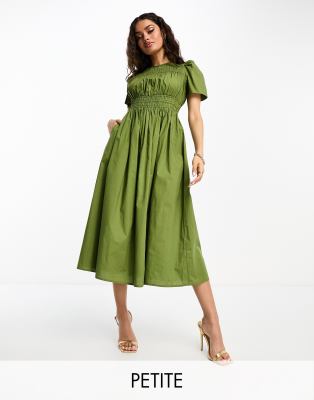 Nobody's Child Petite Natalia midi dress in olive - ASOS Price Checker