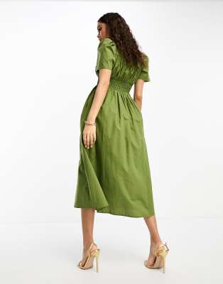 olive green natalia midi dress Nobody's Child Petite Natalia midi dress in olive