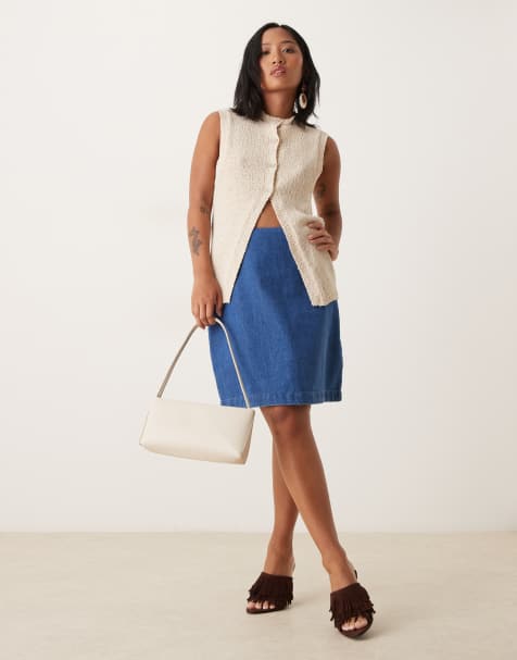 Nobody's Child Petite denim pelmet mini skirt in mid wash