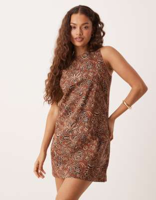 Nobody’s Child Petite Nobody's Child Petite Palermo shift mini dress in brown paisley