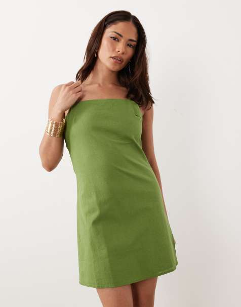 Nobody's Child Petite Palma cotton square neck cami mini dress in green - MGREEN - view 1