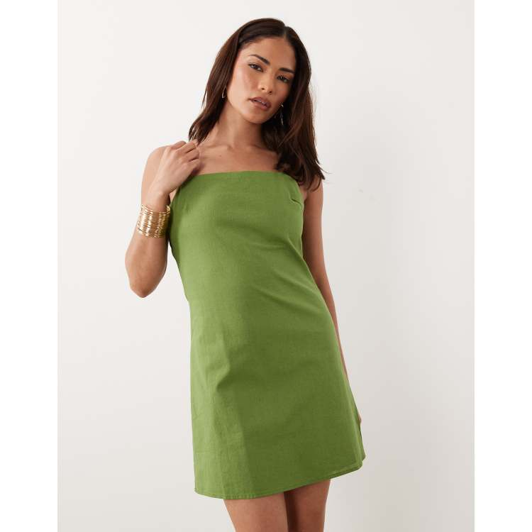 Nobody's Child Petite Palma cotton square neck cami mini dress in green |  ASOS