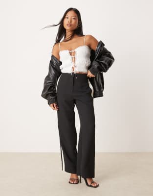 Paulina side stripe wide leg pants in black