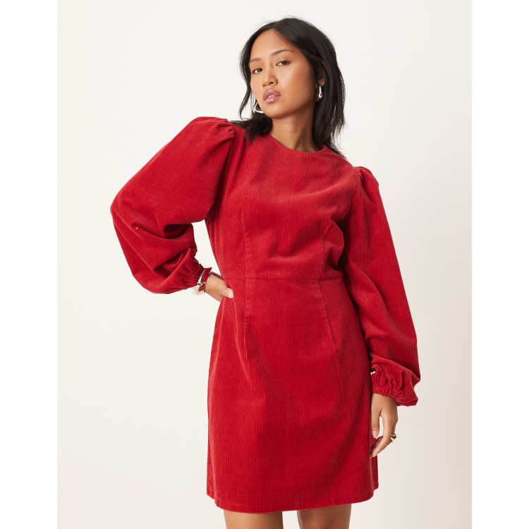 peggy red dress Red Cord Balloon Sleeve Peggy Mini Dress