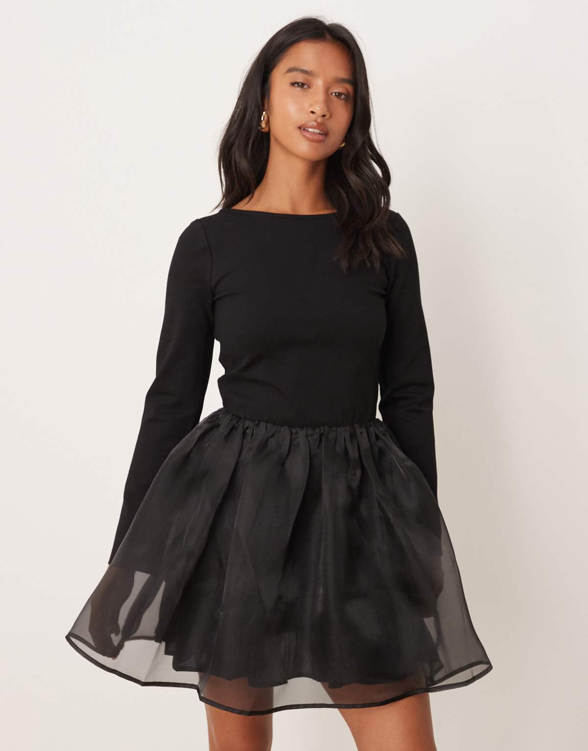 Nobody's Child Petite Penny scoop neck mini dress in black