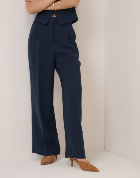 Nobody's Child Petite wide leg jax crepe trousers in blue - MBLUE