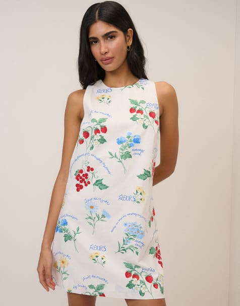 Nobody's Child Petite printed palermo mini dress in white - WHITE - view 1