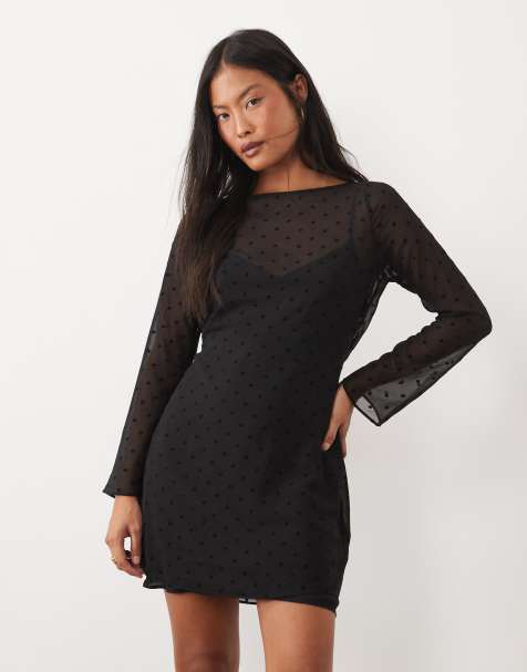 Nobody's Child Petite Priya mesh overlay mini dress in black polka dot - view 1