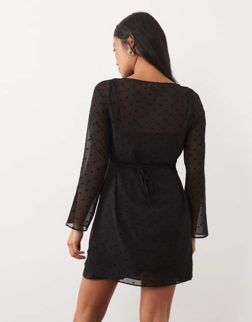 Nobody's Child Petite Priya mesh overlay mini dress in black polka dot, 4 of 4