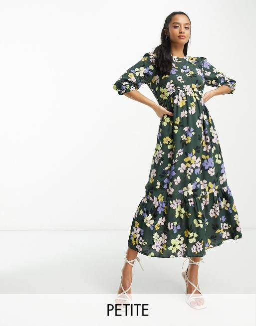 Nobody's Child Petite - Rachel - Midi jurk met pofmouwen en oversized bloemenprint