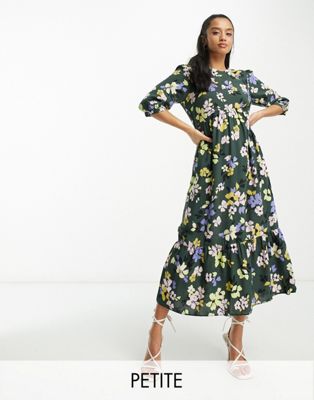 Nobody’s Child Petite Nobody's Child Petite Rachel puff sleeve midi dress in oversized floral-Black