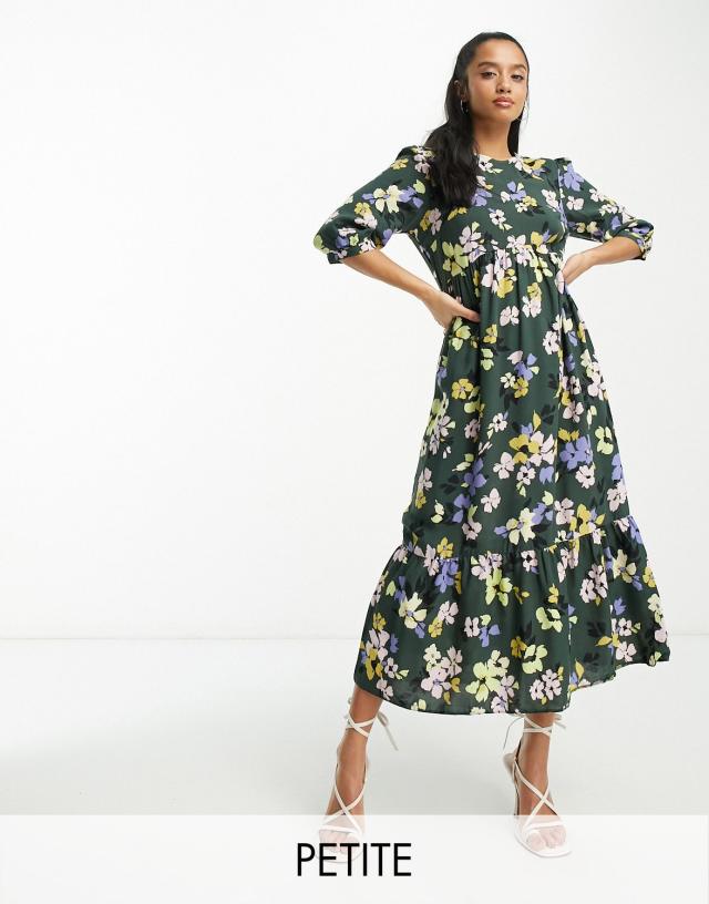 Nobody's Child Petite Rachel puff sleeve midi dress in oversized floral