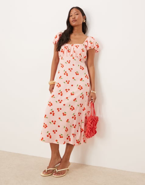 Nobody's Child - Petite - Raven - Midi-jurk met pofmouwen en tomatenprint - view 1