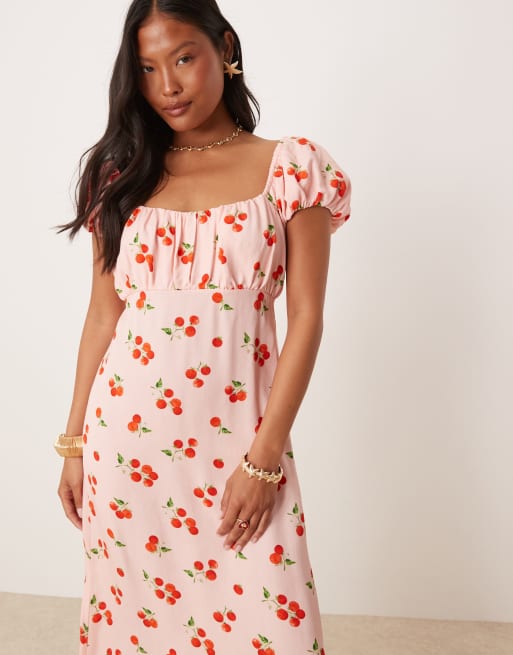 Nobody's Child Petite Raven puff sleeve midi dress in tomato