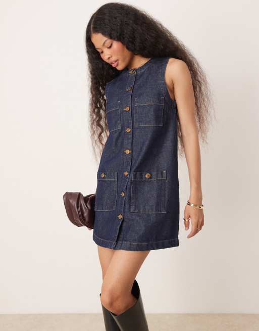 Nobody's Child Petite - Ray - Robe chasuble courte en denim - Indigo, 3 de 4