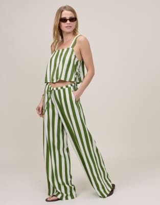 Nobodys Child Petite Reese linen mix wide leg pants in bold green stripes - part of a set green stripe 23190₽