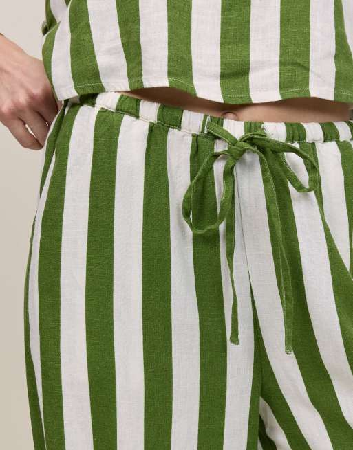 Nobody's Child Petite - Reese - Pantalon ample d'ensemble en lin mélangé à rayures - Vert vif, 4 de 4