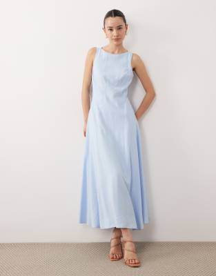 Nobody's Child Petite Reign occasion boat neck cross back detail midi dress in sky blue