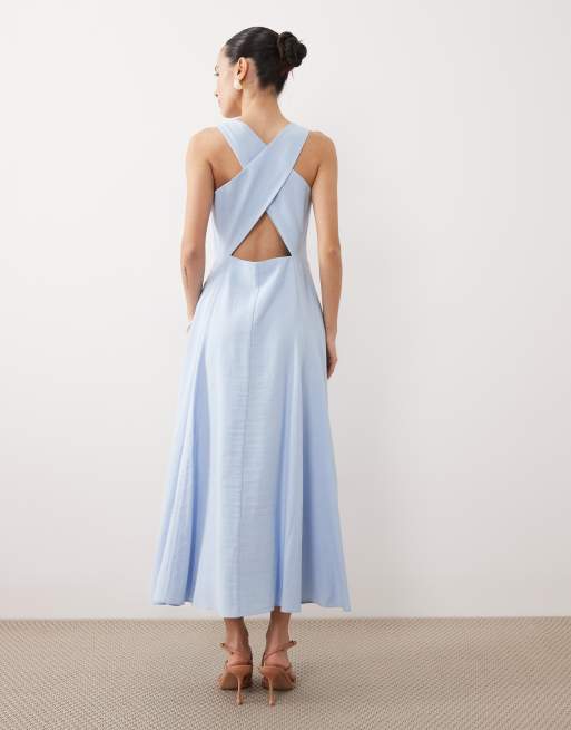 petite midi occasion dress Women's Petite Dropped Waist Strappy Midi Dress, Stone