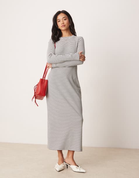 Nobody's Child Petite ribbed column maxi dress in mono stripe - view 1