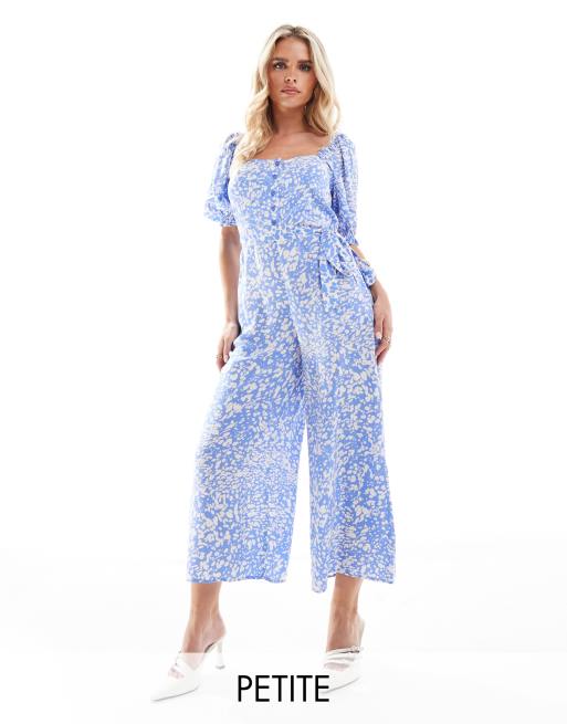 Nobody's Child Petite - Romily - Jumpsuit met pofmouwen en fijne bloemenprint in blauw
