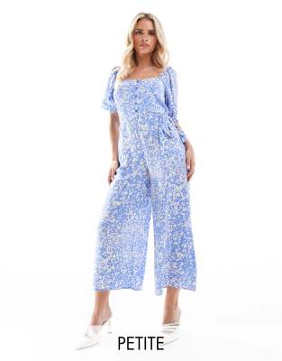 Nobody’s Child Petite Nobody's Romily puff sleeve jumpsuit in blue ditsy