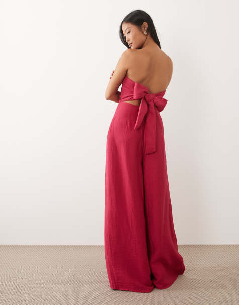 Nobody's Child Petite - Rory - Tuta jumpsuit sartoriale a fascia in misto lino rosa scuro - view 1