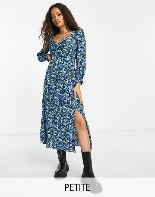 Nobody's Child Petite - Rosie - Robe rétro mi-longue à décolleté en cœur - Bleu et vert à fleurs
