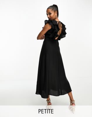Nobody's Child Petite ruffle midi dress in black - ASOS Price Checker