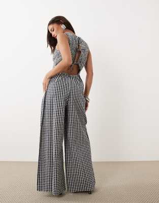 Nobody's Child Petite Ruth Cotton Shirred Bodice Open Back Jumpsuit In Multi