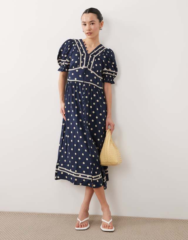 ワンピース runaApolina bette dress 3-5y Nobody's Child Petite Saffy bell sleeve polkadot midi dress in