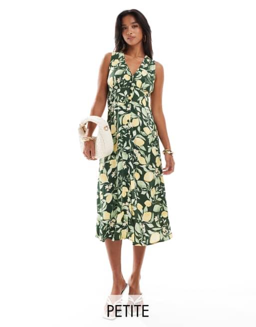 Nobody's Child Petite - Sandra - Mouwloze midi jurk met citroenenprint