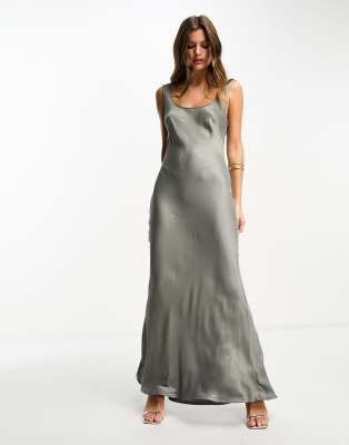 Nobody's Child Petite satin maxi slip dress in silver | ASOS