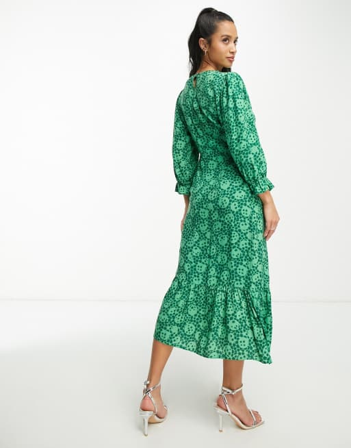 Nobody's Child Petite Selena long sleeve midi dress in green floral | ASOS