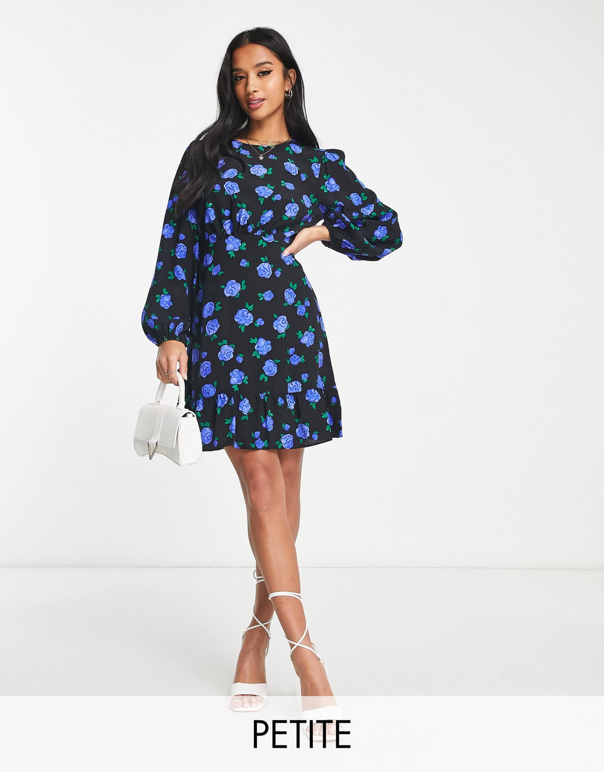 nobody's child petite serena tiered mini dress in cobalt rose print