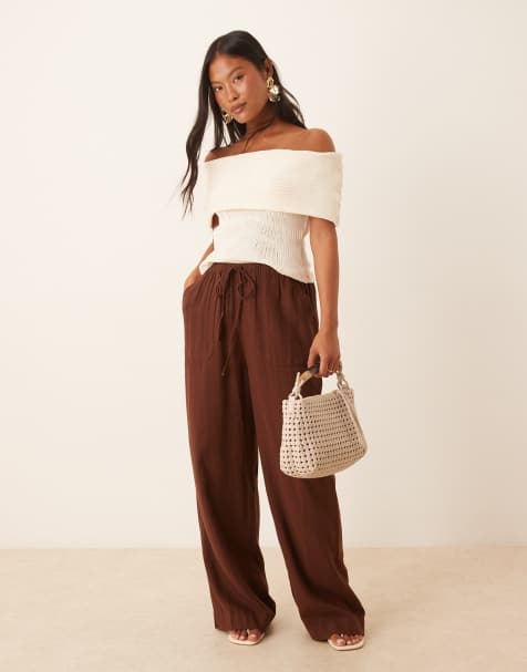 Nobody's Child Petite Shona straight leg trousers in brown