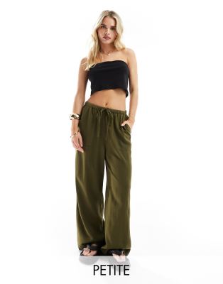 Nobody's Child Petite - Shona - Leinenmix-Hose in Khaki mit weitem Bein-Schwarz