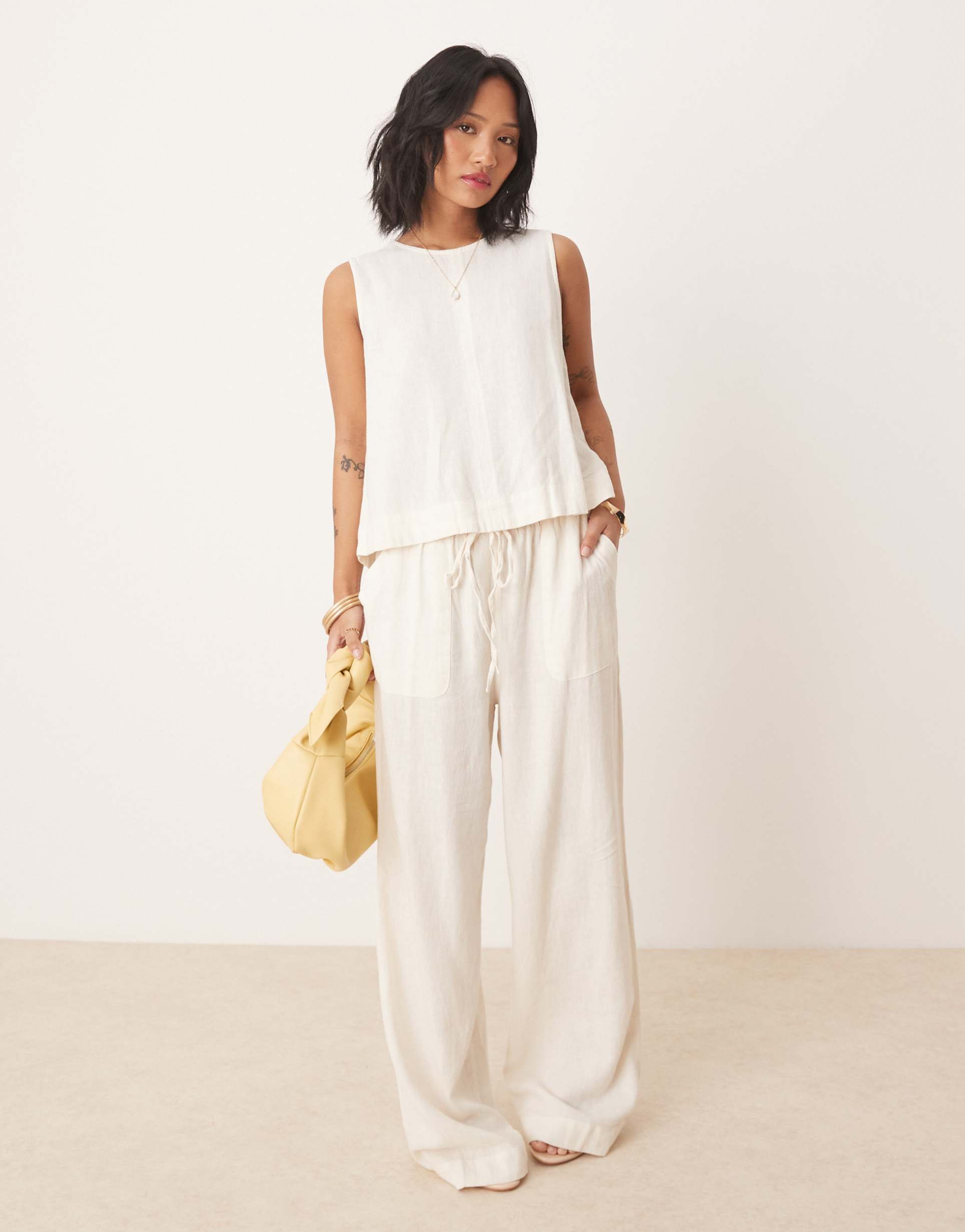 nobody's child petite shona straight leg pants in cream - part of a set