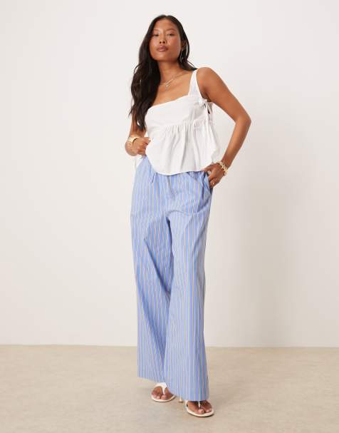 Nobody's Child Petite Shona straight leg trousers in blue and white stripe