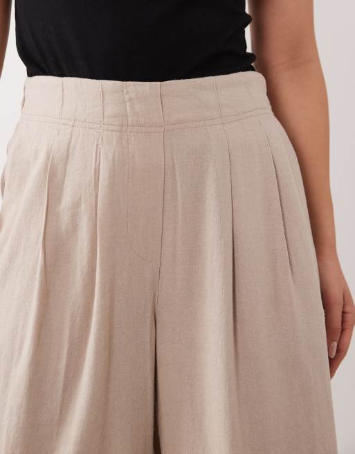 Nobody's Child Petite - Silsoe - Pantalon large en lin mélangé avec taille élastique - Beige, 3 de 5