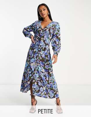 Nobody’s Child Petite Siri long sleeve midi dress in blue floral